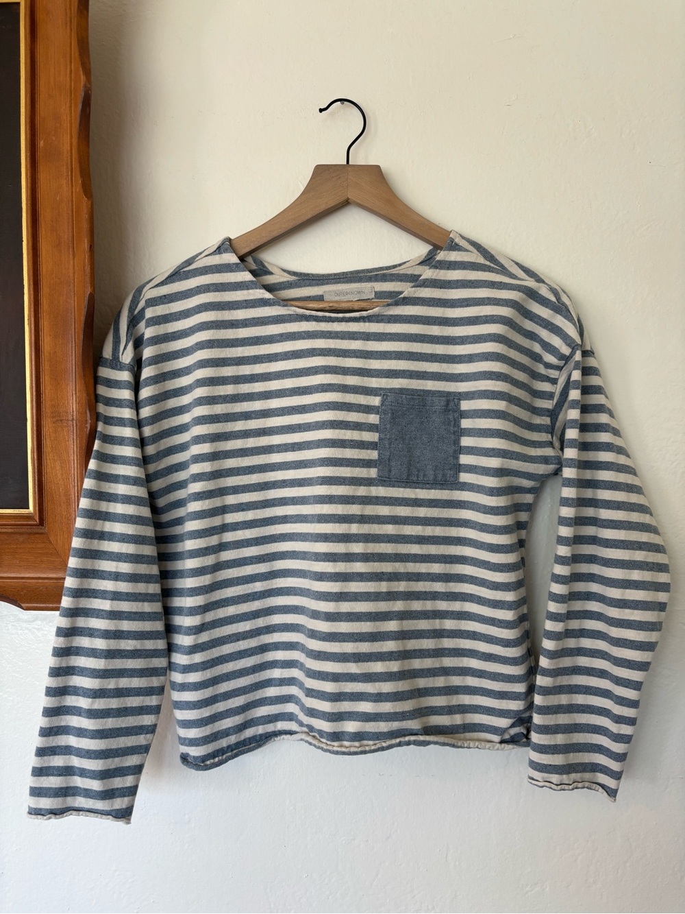Outerknown Blue and Cream Striped Pocket Tee